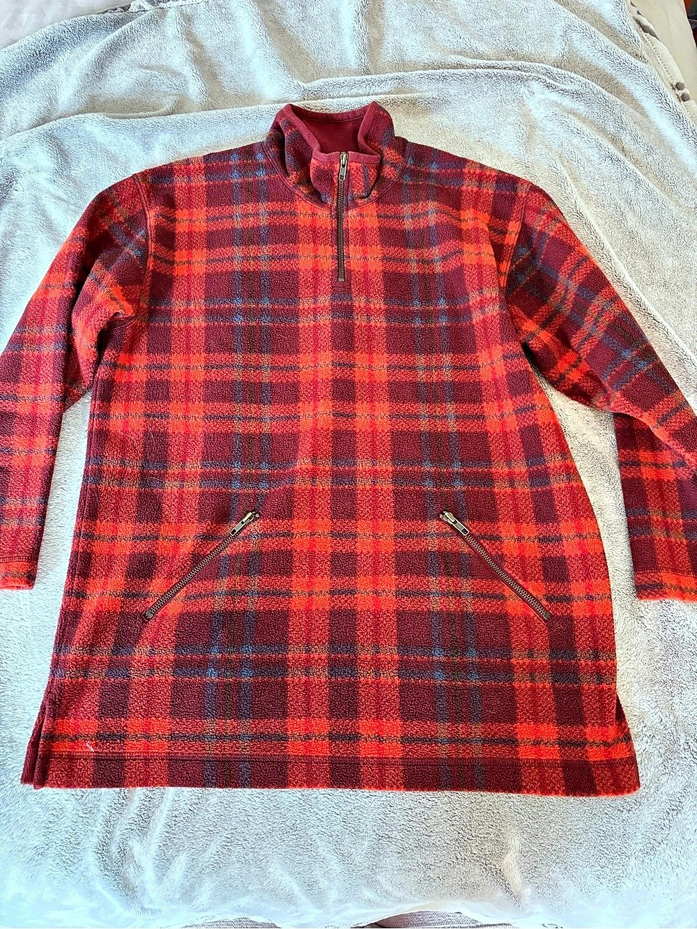Talbots Plaid Quarter-Zip Pullover in Red & Black Size Small Like New
